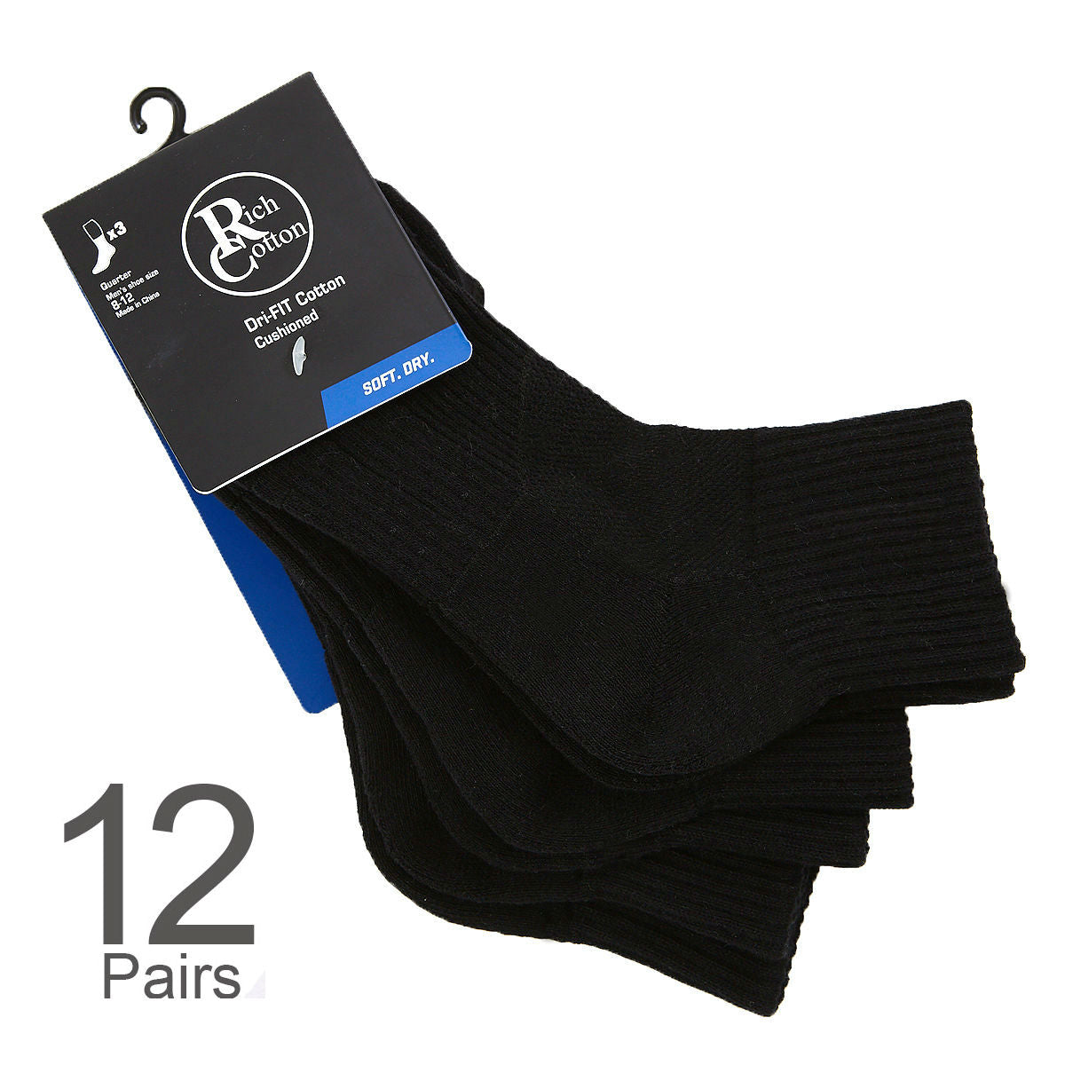 Black Quarter Socks - 12 pairs