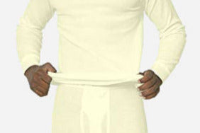 Rich Cotton men�Efs thermal long johns in cream, featuring elastic waistband branding and ribbed cuffs for a snug, warm fit.