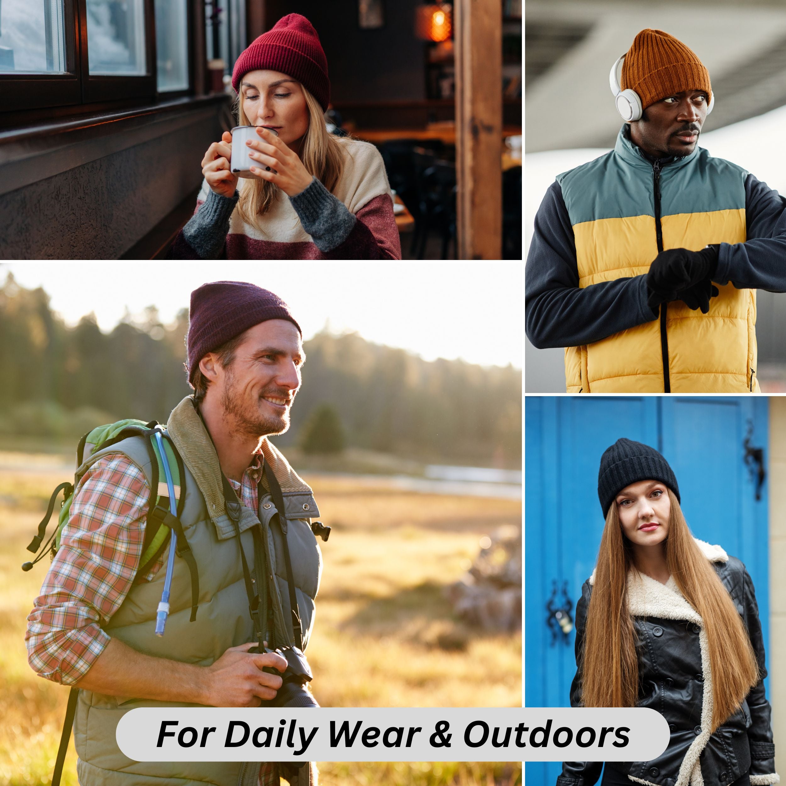 Versatile knit beanies styled for outdoor activities and casual wear