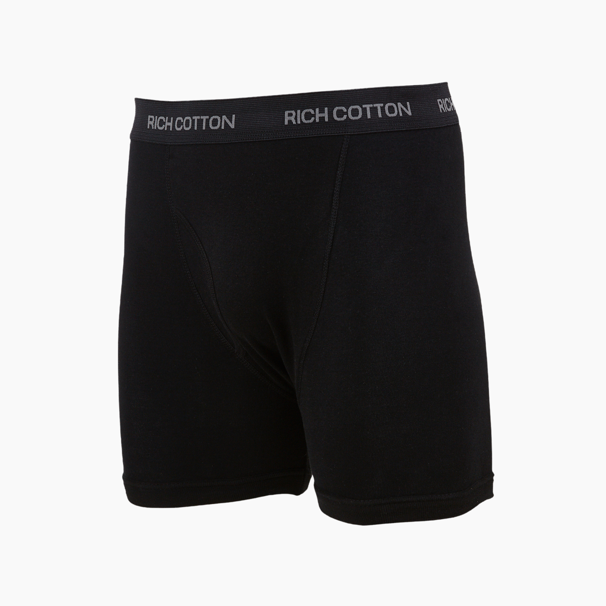 Flexible waistband featuring the Rich Cotton logo, made of 95% cotton, 5% spandex.