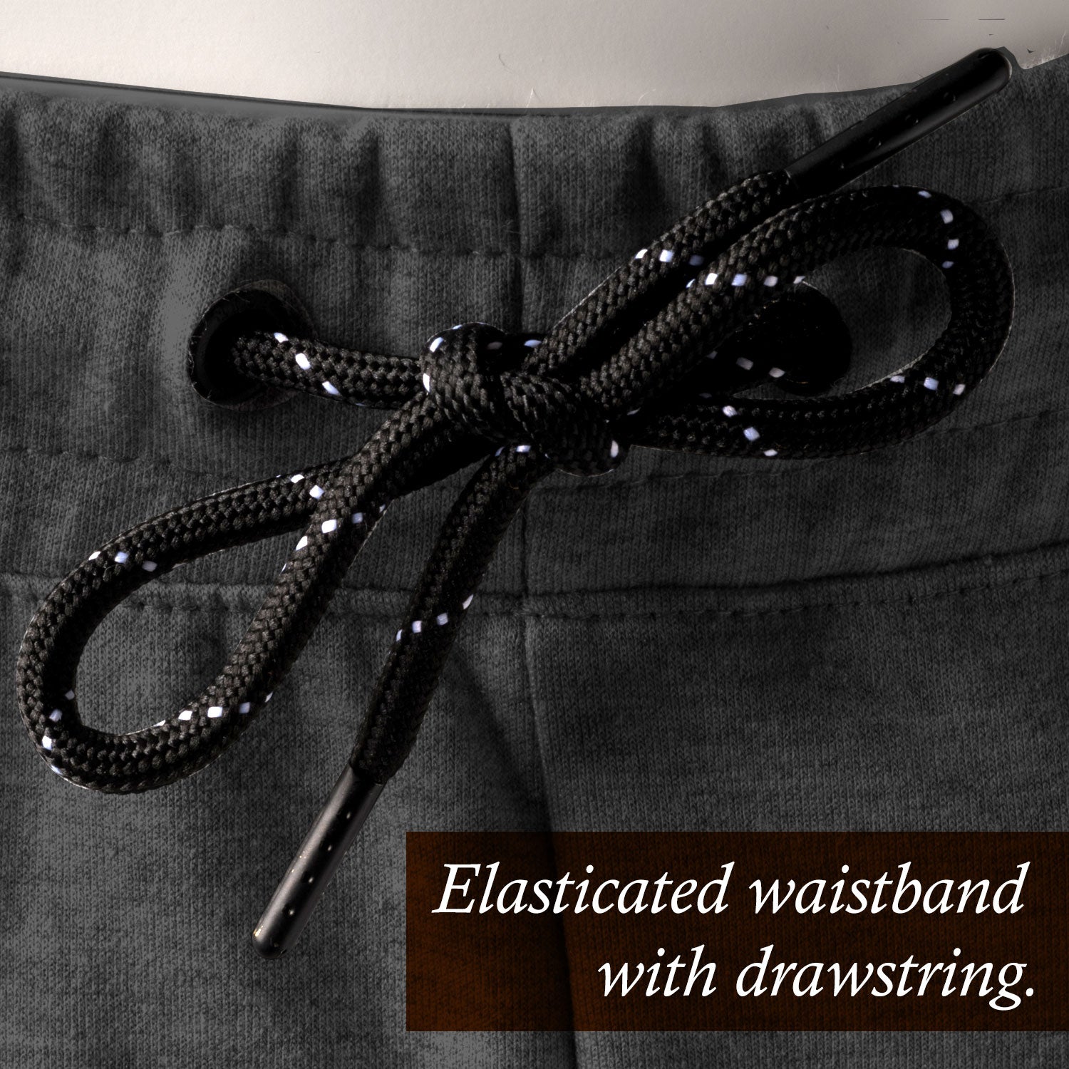 Jogger sweatpants with elastic waistband and black drawstring tie detail