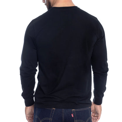 Back view men�Efs slim fit black long sleeve cotton t-shirt, crew neck