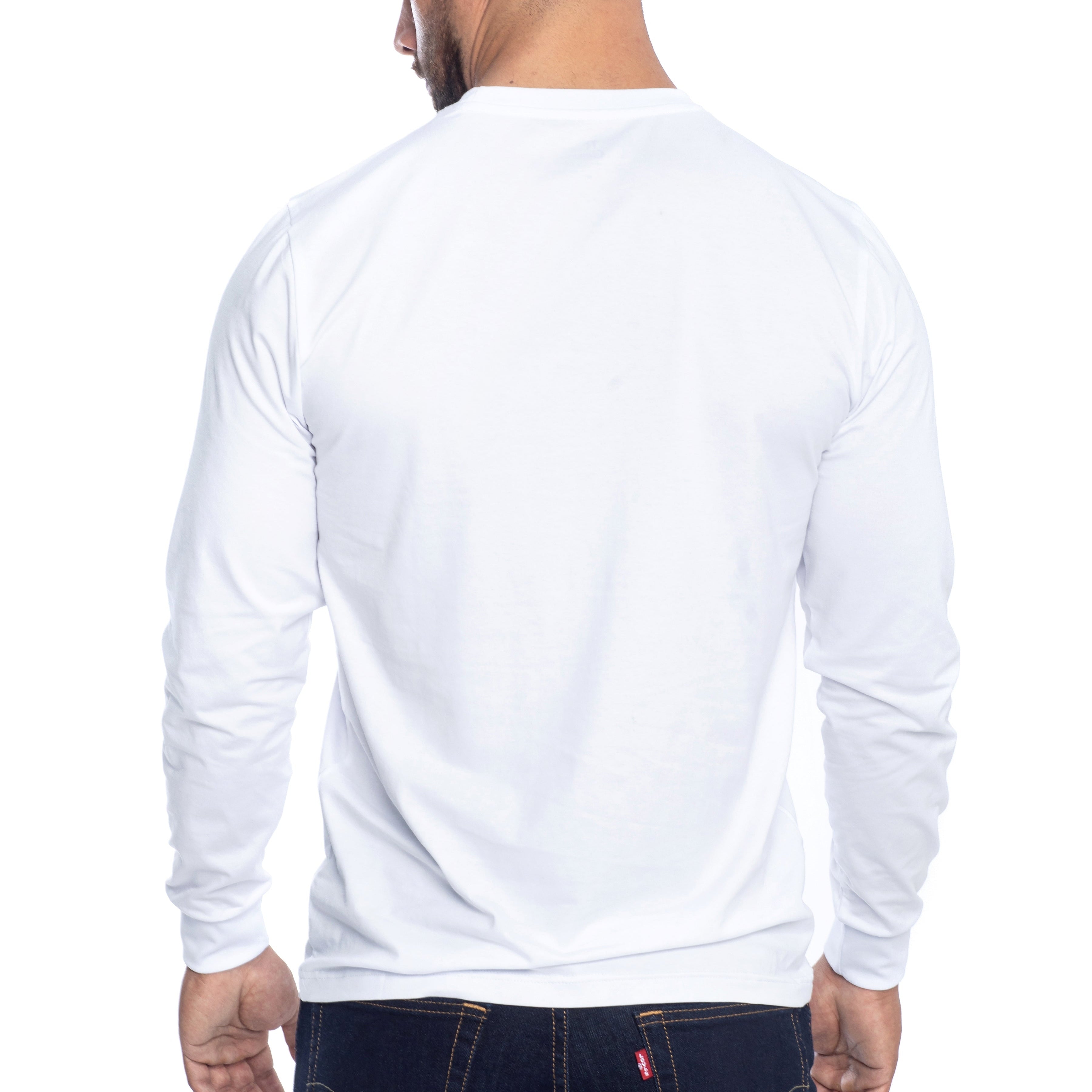 Plain white slim fit men�Efs long sleeve round neck shirt, back design
