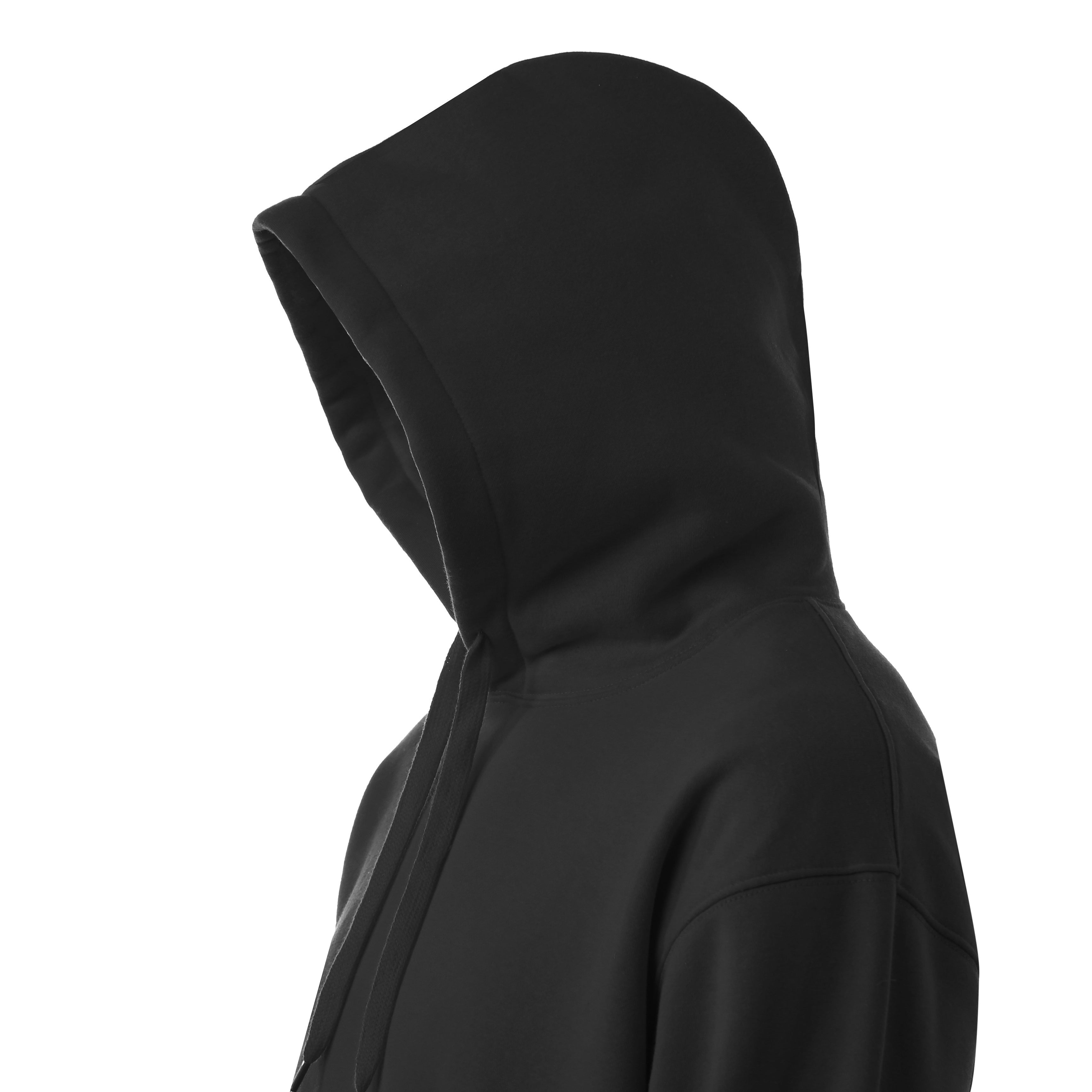 Men�Efs plain black hoodie with adjustable drawstring hood, cotton blend