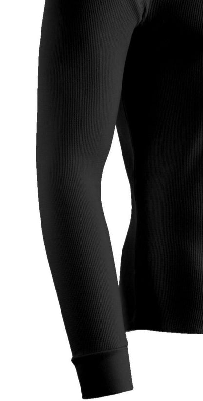 Black long-sleeve thermal waffle shirt, casual