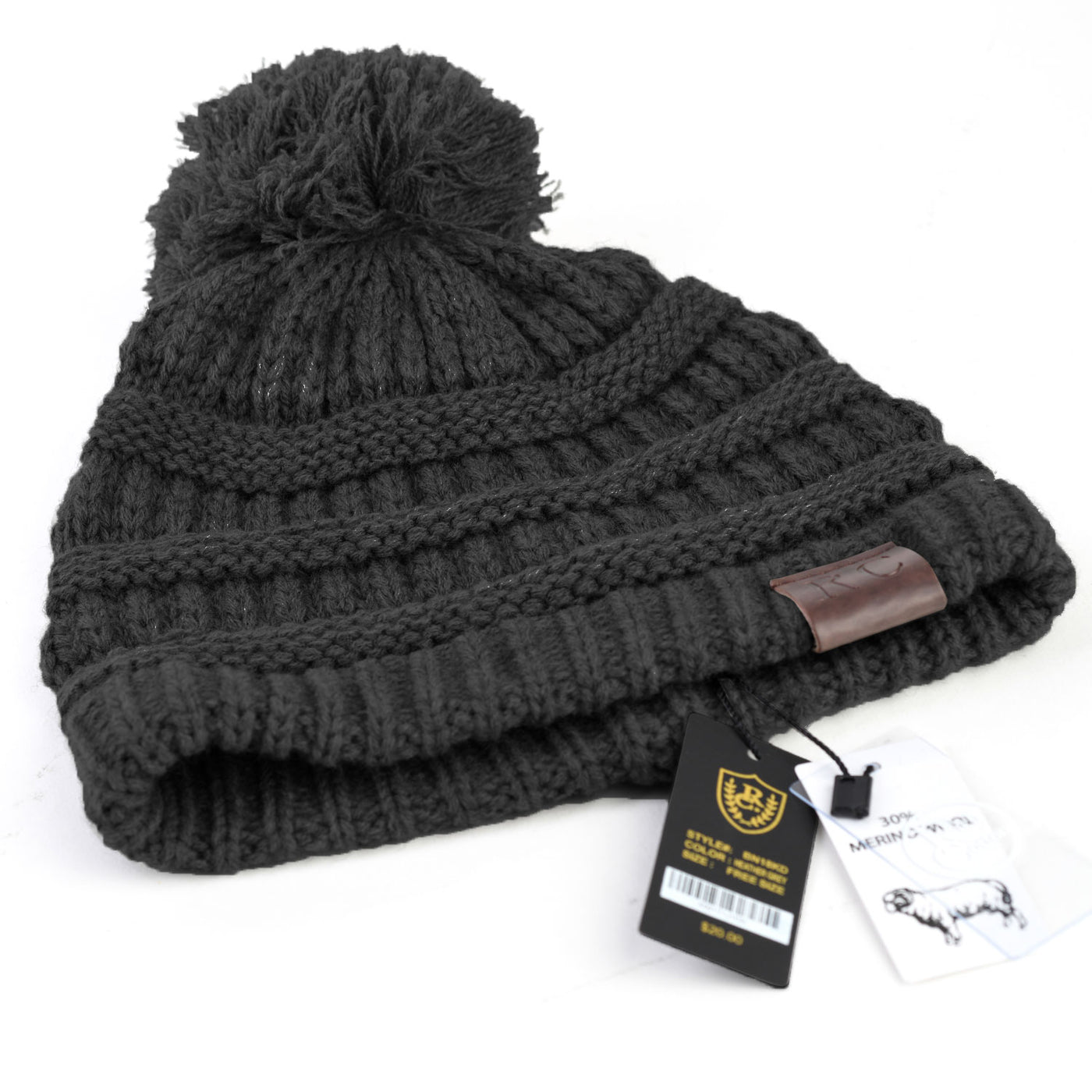 Kids Pom Pom Beanie Black - Rich Cotton