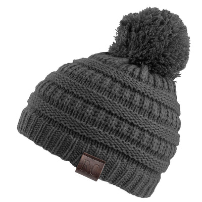 Kids Pom Pom Beanie Black - Rich Cotton