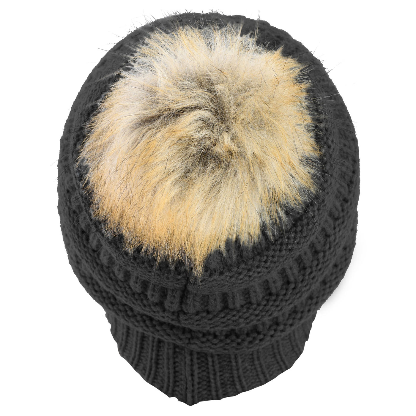 Faux Fur Pom Pom Beanie Black - Rich Cotton