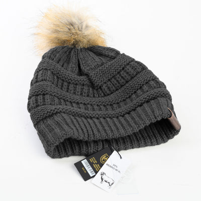 Faux Fur Pom Pom Beanie Black - Rich Cotton