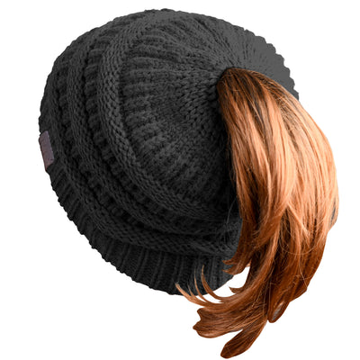 Ponytail Beanie Black - Rich Cotton