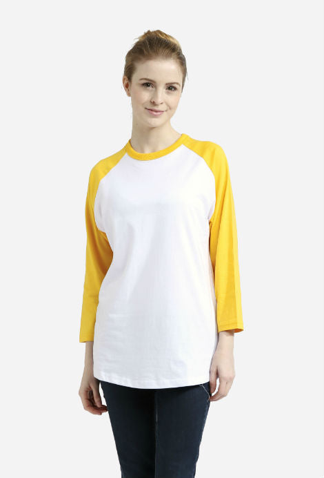 Raglan Baseball T-shirt White/Yellow - Rich Cotton